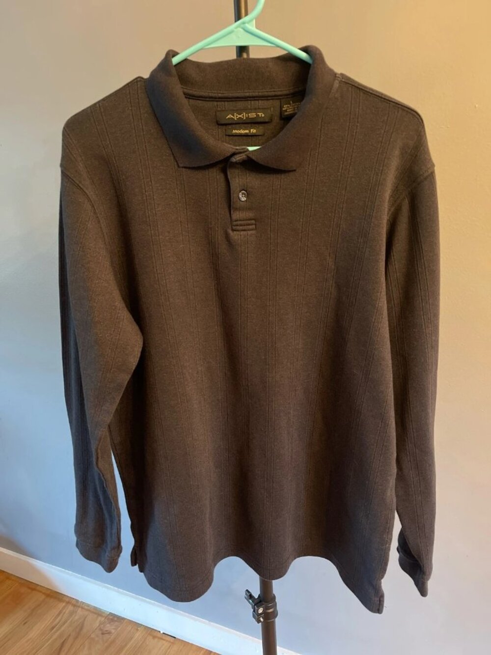 Men’s long sleeve knit shirt - dark gray - Large